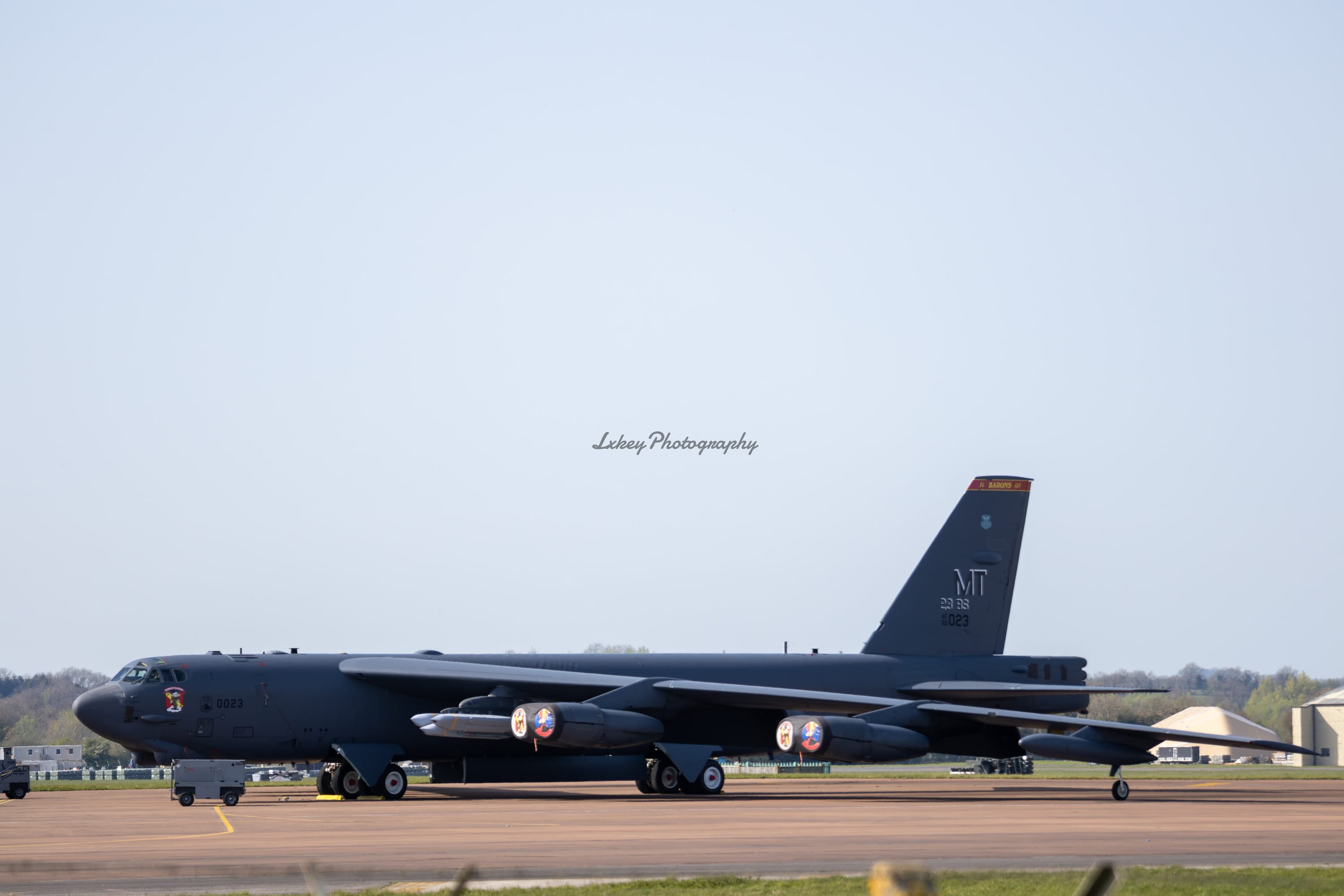 Full side profile of USAF B-52H Stratofortress 60-0023 of the 23rd Bomb Squadron at RAF Fairford